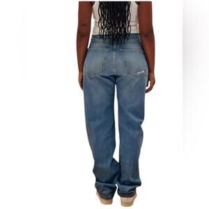 Djerf Avenue High Waist Straight Mid Blue Denim Jeans, size 26